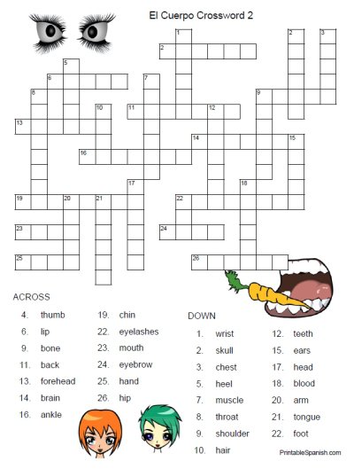 El Cuerpo Crossword Puzzle 2 â Printable Spanish